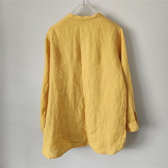 ZARA | 💯 linen shirt blouse yellow mustard sz L - Picture 3 of 6